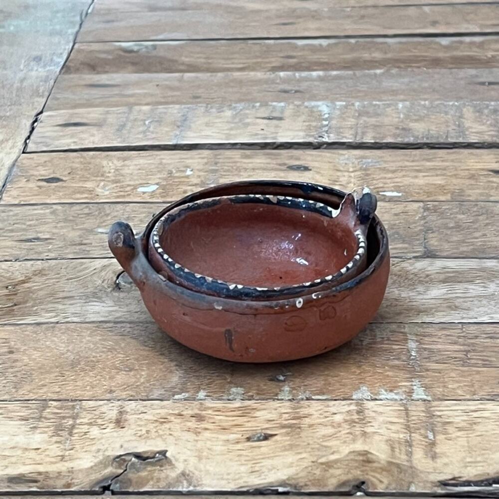 Handmade Mexican Red Earthenware Nesting Miniature Bowls Set of 2 Hand Painted